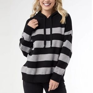 Coco + Carmen Black and Gray Striped V-Neck Sweater